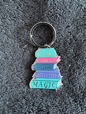 Stacked Books Enamel Keychain - Teal, Pink & Purple